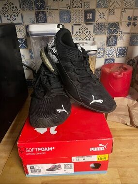 Puma Black and White Mesh SoftFoam+ Athletic Sneakers